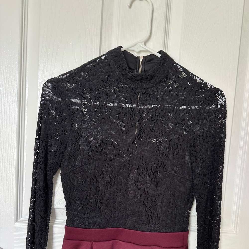 B Darlin Black and Burgundy Long Sleeve Dress - Picture 6 of 7